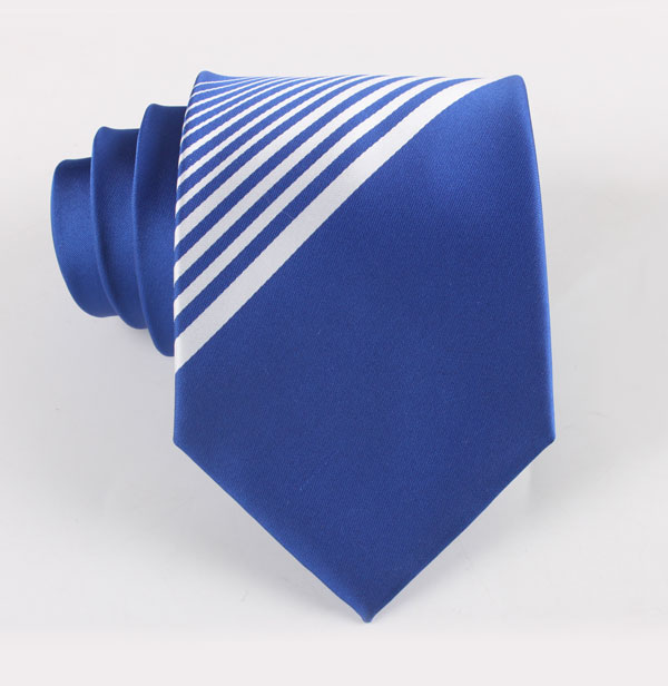 蓝色白条纹logo领带