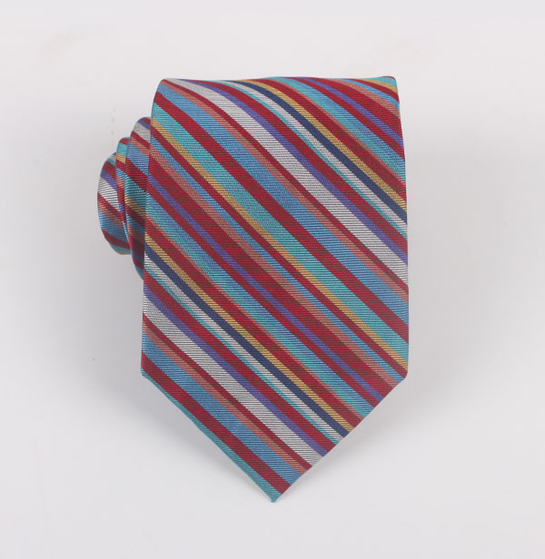多彩条纹涤丝领带加工